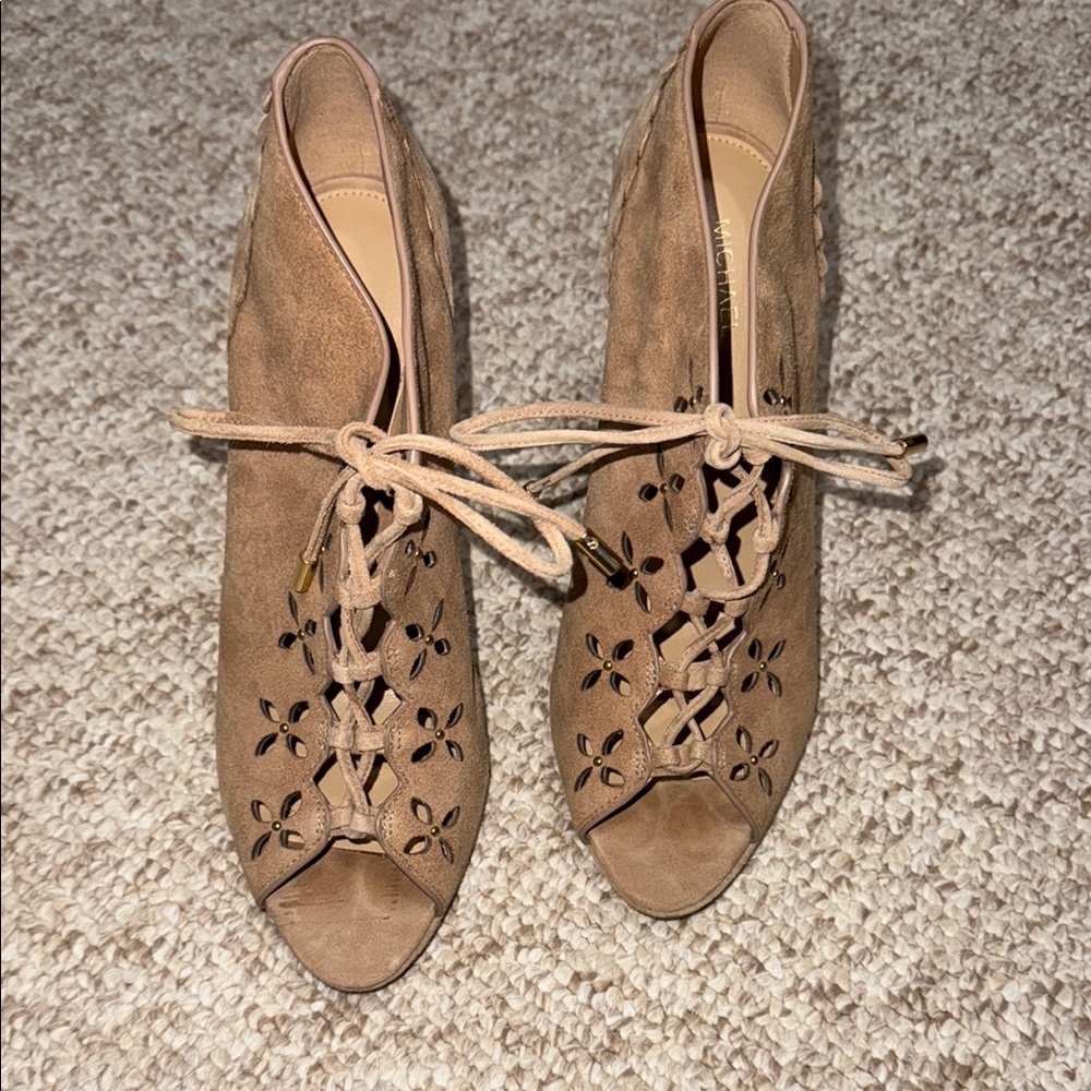 Michael Kors Brown Lace-Up Peep Toe Heels